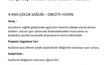 ANA-ÇOCUK SAĞLIĞI - OBEZİTE - HİJYEN KONULU 2430 BÖLGE PROJELERİ KAPSAMINDA ROTARY YEŞİLTEPE İLKOKULUNDA KULLANABİLECEKLERİ MASA TENİSİ VE SPOR MALZEMELERİ TEMİN EDİLECEKTİR.